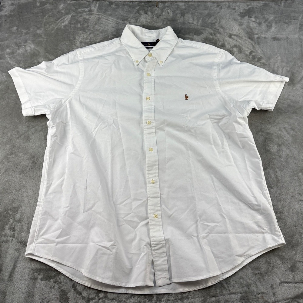 Ralph Lauren Button-Down Mens XXL Classic Fit White Short Sleeve Cotton EUC